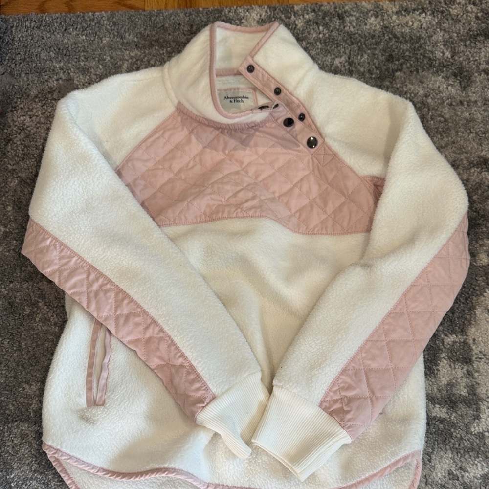 Abercrombie & Fitch White and Pink Quilted Jacket